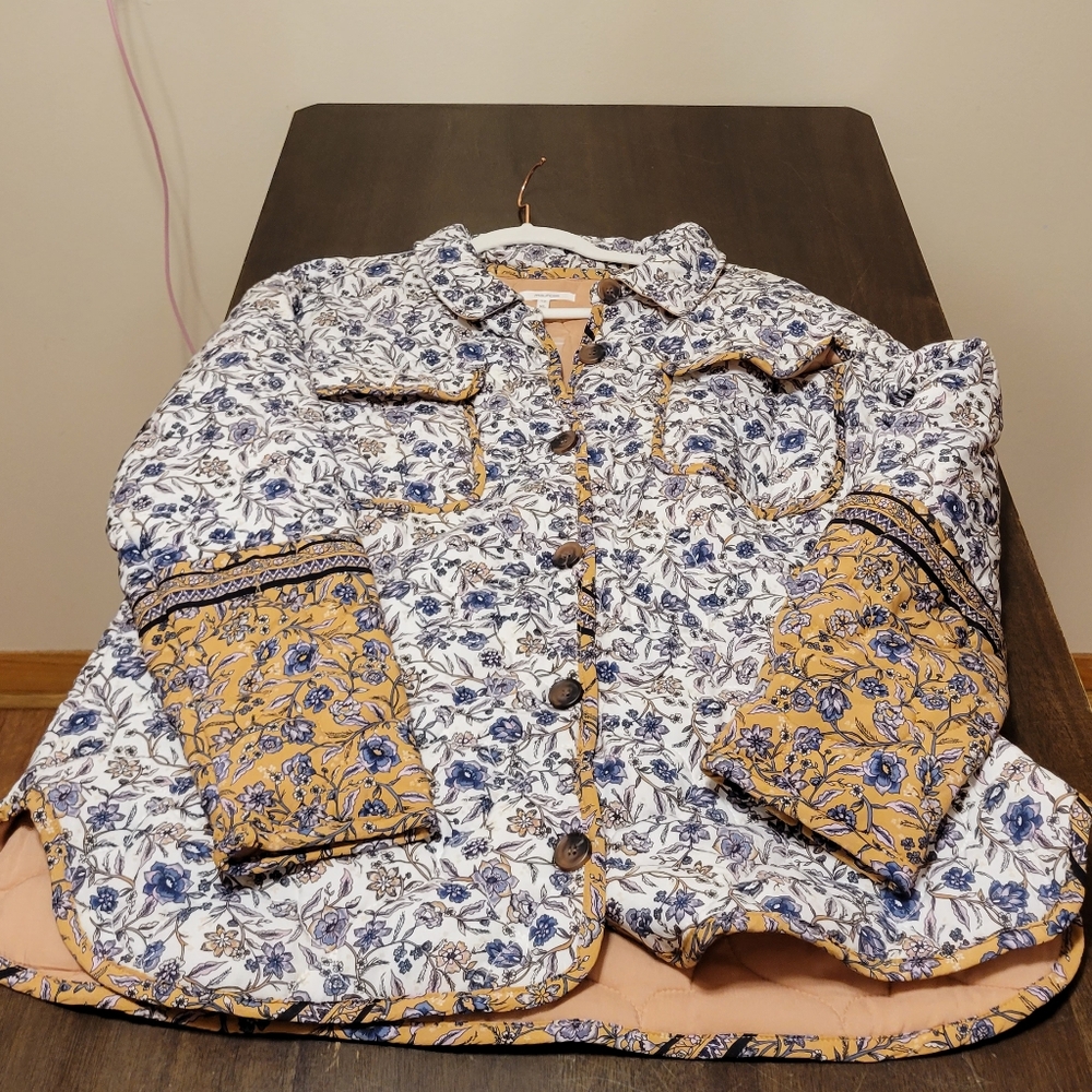 Maurices Floral Button-Up Jacket with Yellow Accents XL